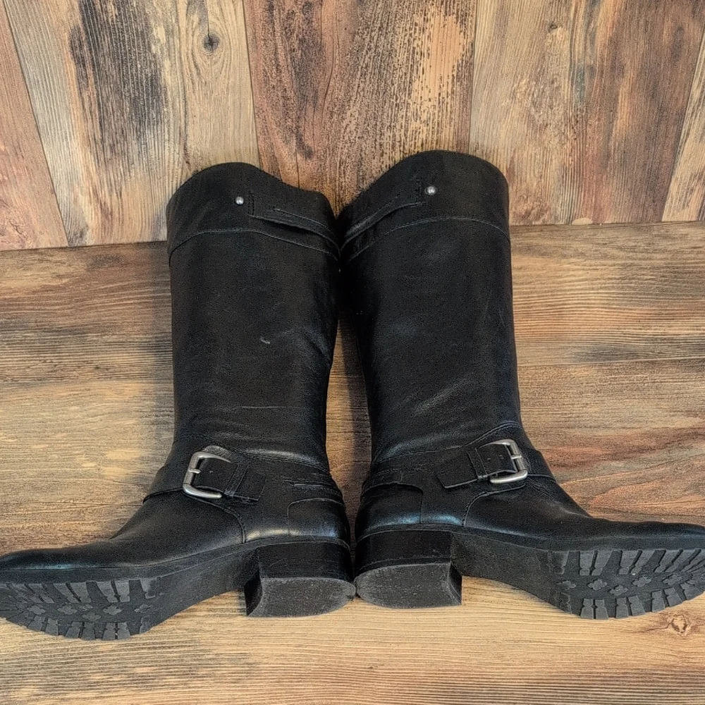 Nine West Black Leather Over the Knee Buckle Boots 10M M689